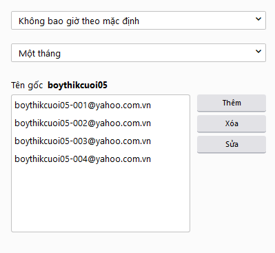 Danh sách địa chỉ email tạm thời, tạo 500 email với yahoo
