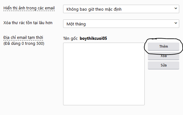 Thêm địa chỉ email tạm thời