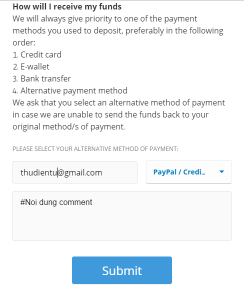 Điền thông tin rút tiền Paypal