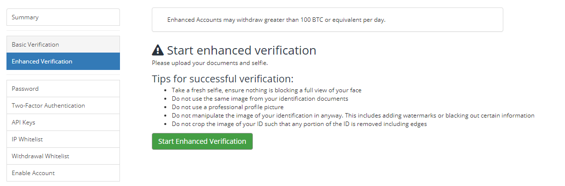 Xác thực tài khoản bittrex Enhanced Verification