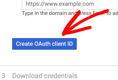 Nhấn vào nút màu xanh để tạo ID khách OAuth