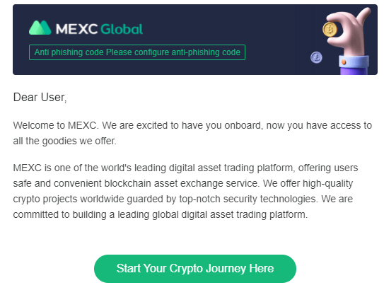 Ấn vào Start Your Cryto Journey Here - đăng ký tài khoản sàn MEXC