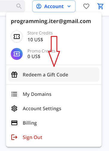 Chọn Account -> Redeem a Gift Code