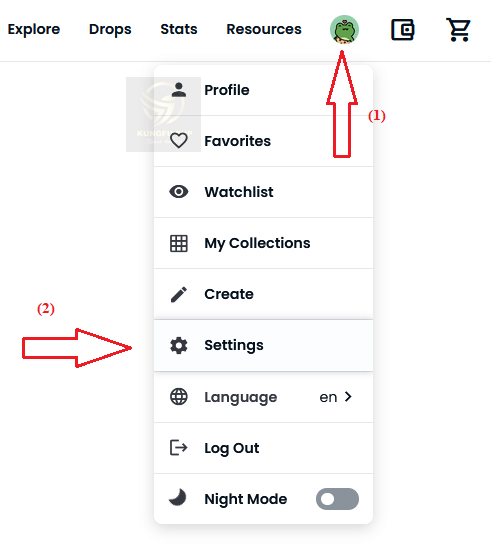 Nhấp Settings để cài đặt profile - hướng dẫn sử dụng OpenSea