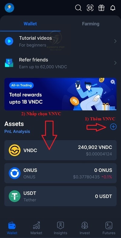 Trên giao diện Wallet bạn nhấp vào VNVC