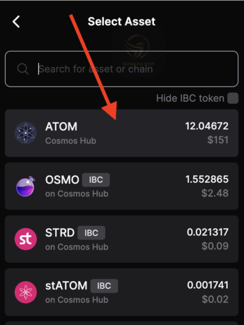 Chọn Atom trong danh sách Asset
