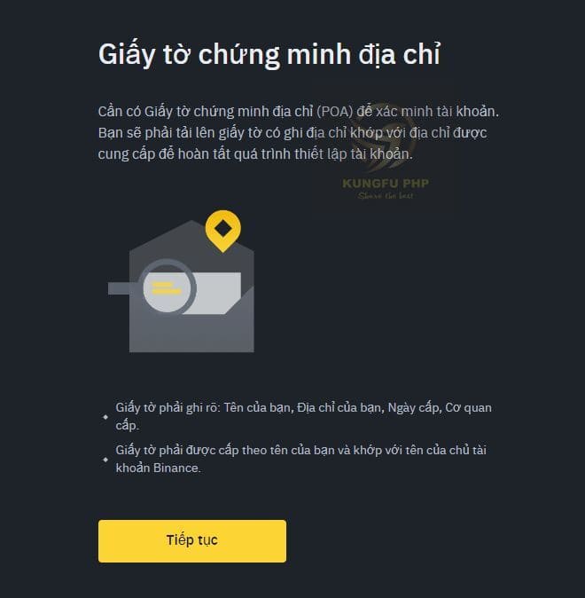 tiếp tục xác minh địa chỉ binance