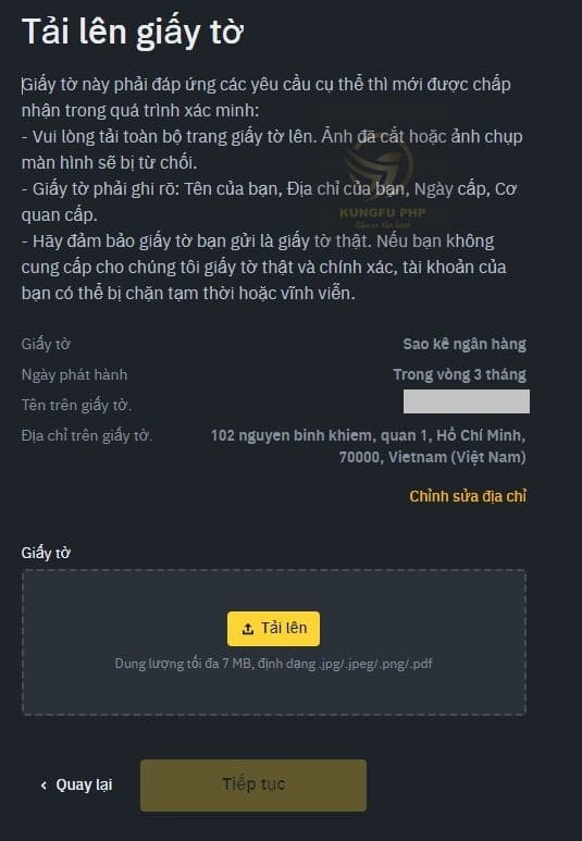 tải lên tài liệu xác minh địa chỉ