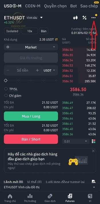 Chọn dấu 3 chậm ở mục Futures