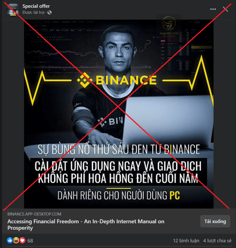 Một quảng cáo lừa đảo giống sàn Binance